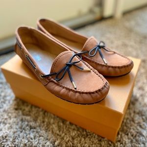 Brown/camel Suede Moccasins - size 9